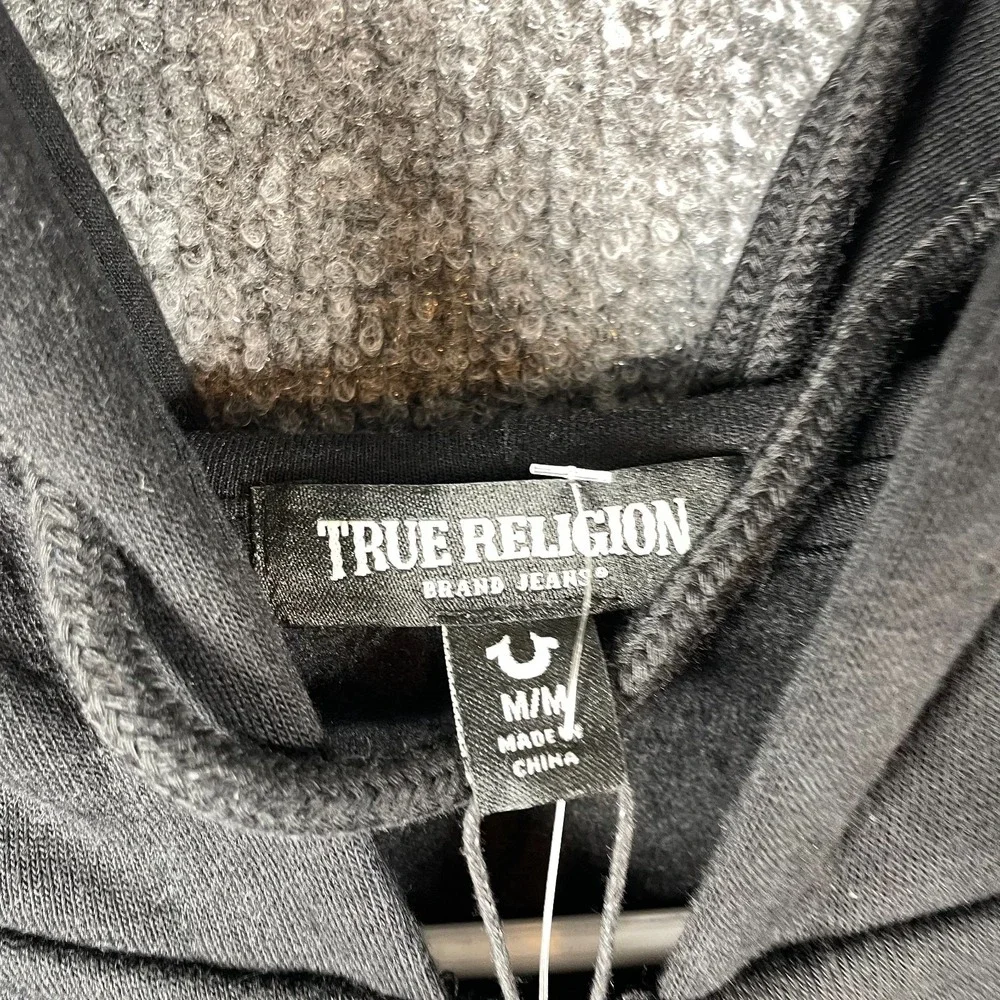 True Religion Hoodie Mens Medium Black Full Zip World Tour Rock‎ Back Hit Grunge